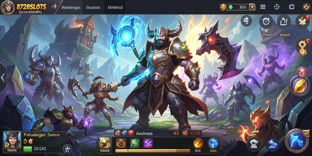 Screenshot 8728SLOTS menampilkan aksi perang seru dalam MMORPG.