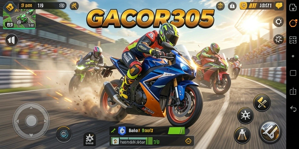 Tampilan gameplay intens dalam balapan motor GACOR305.