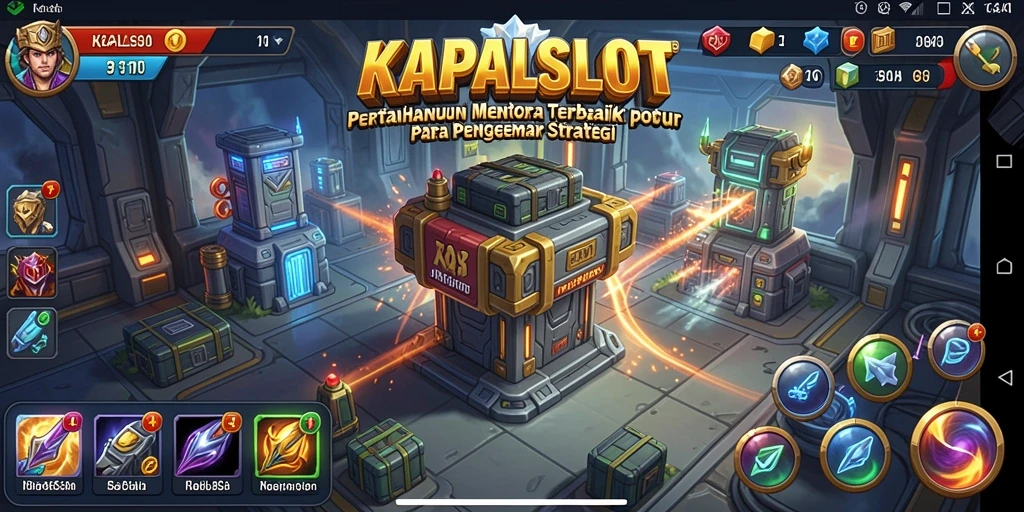 Screenshot KAPALSLOT memperlihatkan aksi pertahanan menara yang intens.
