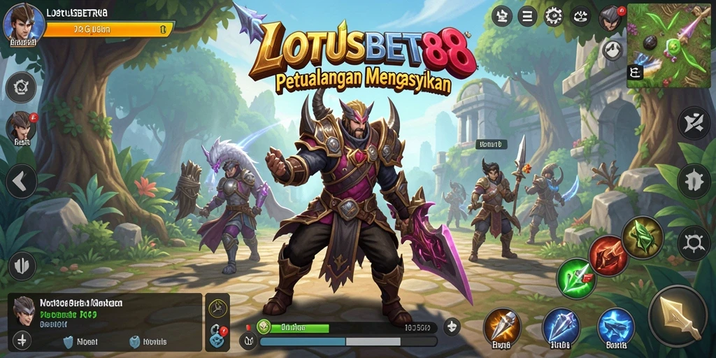 Screenshot LOTUSBET88 menampilkan aksi pertarungan RPG yang seru.